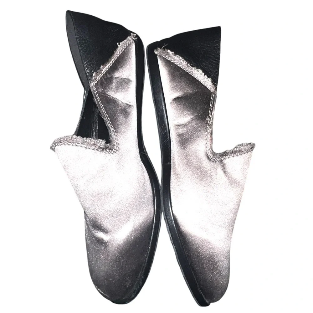 ▶️ Pedro Garcia Espana ◀️ Gray Silk Satan Raw Edge Slip On Flats  37.5